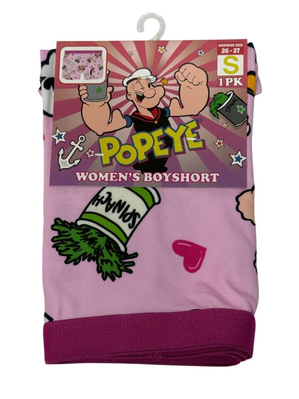 Popeyes Womens Boyshort Size Small Pink Spinach Print Novelty Y2K New